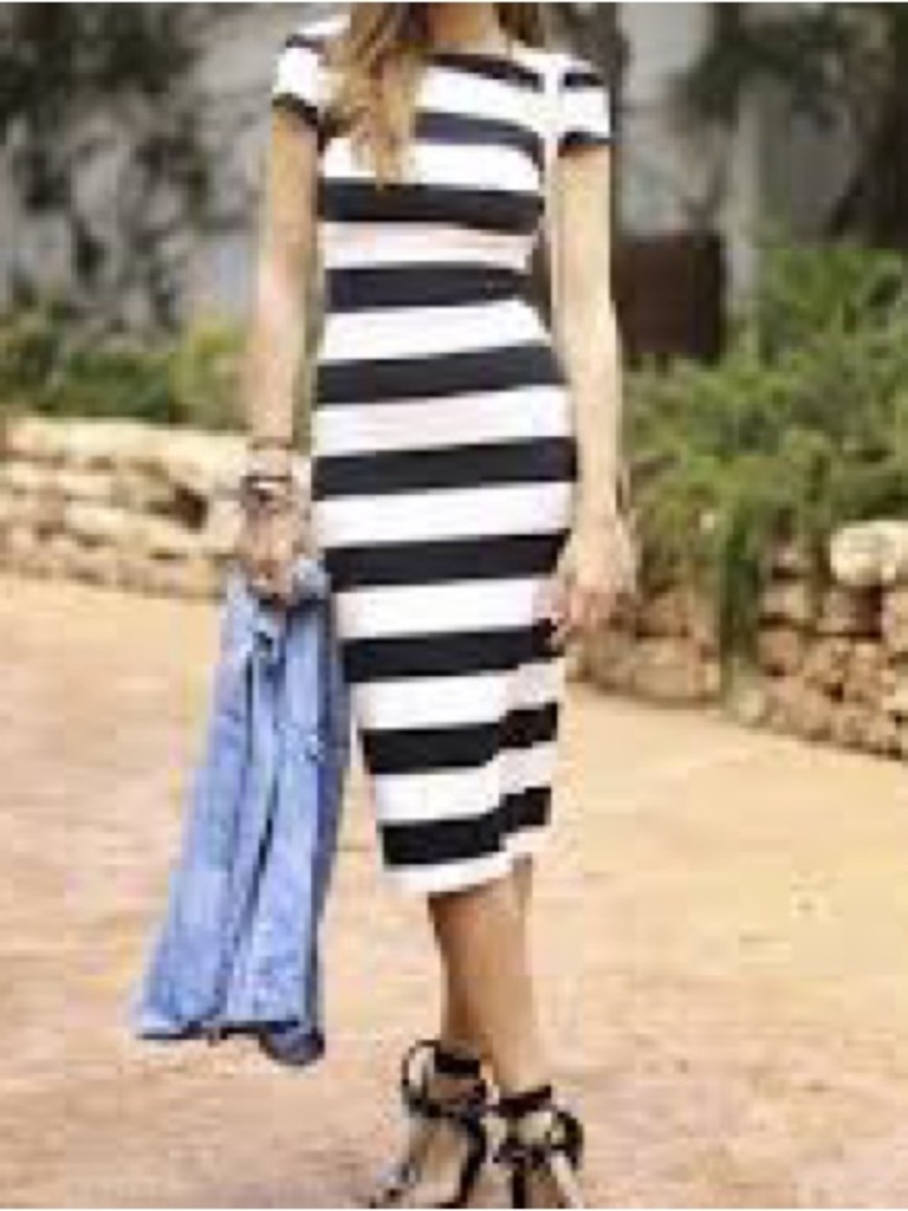 Zara Black and White Striped Midi Dress